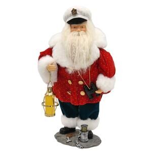 Nautical Santa Claus Figurine Sea Captain Lantern Binoculars Coastal 16" VINTAGE